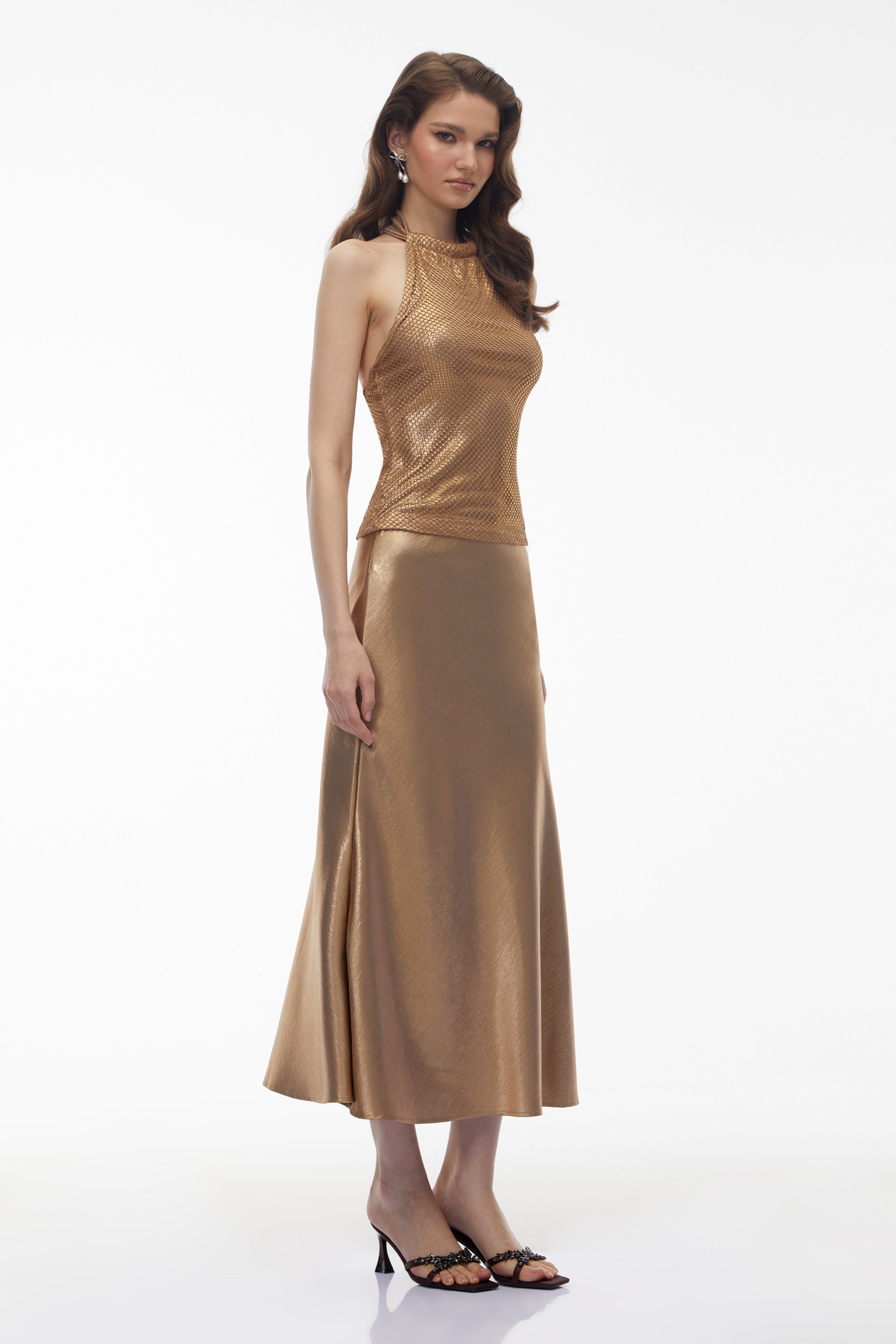 Ordelia Gold Halterneck Sequin Top & Skirt Set
