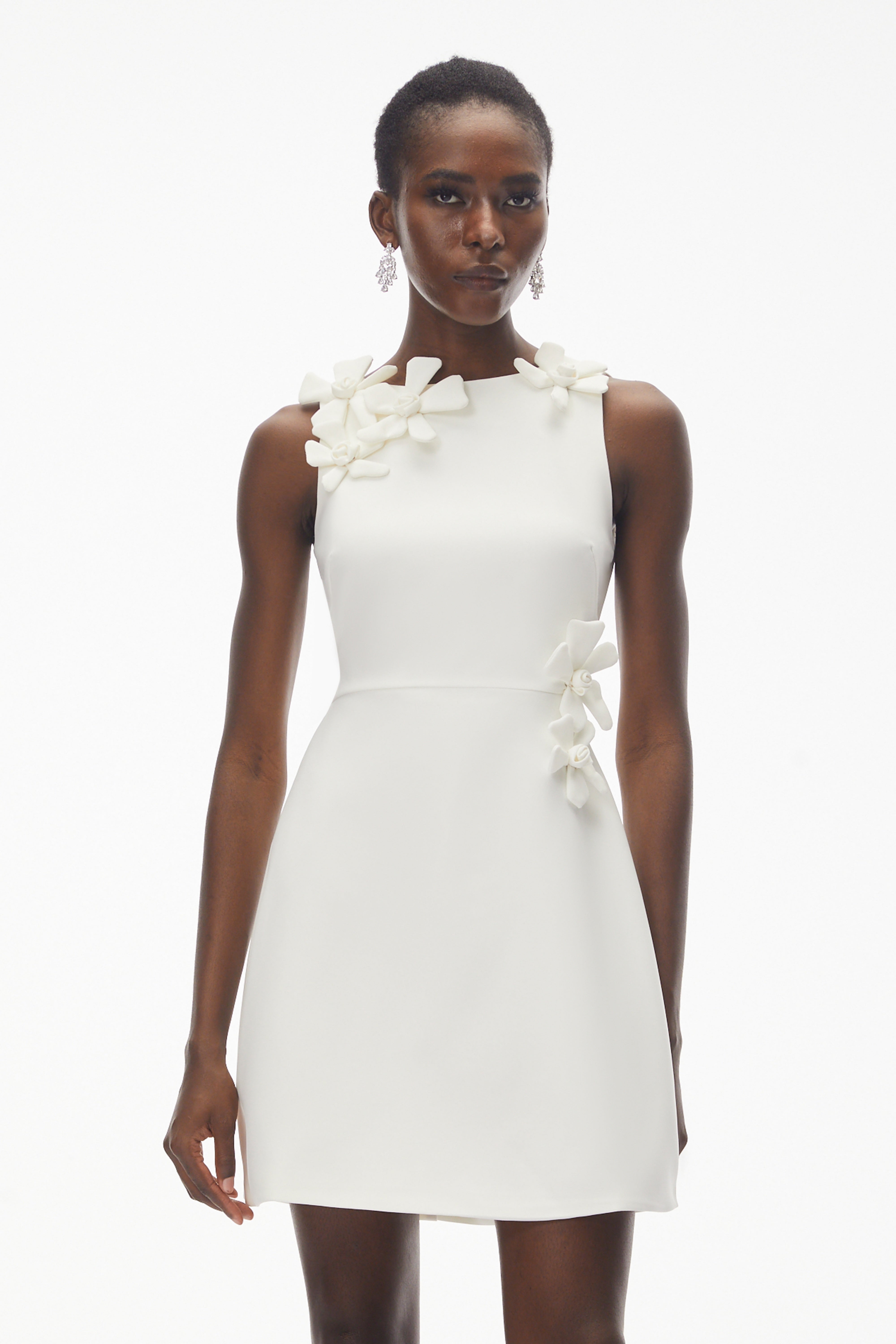 Orli White Mini Dress with 3D Petals