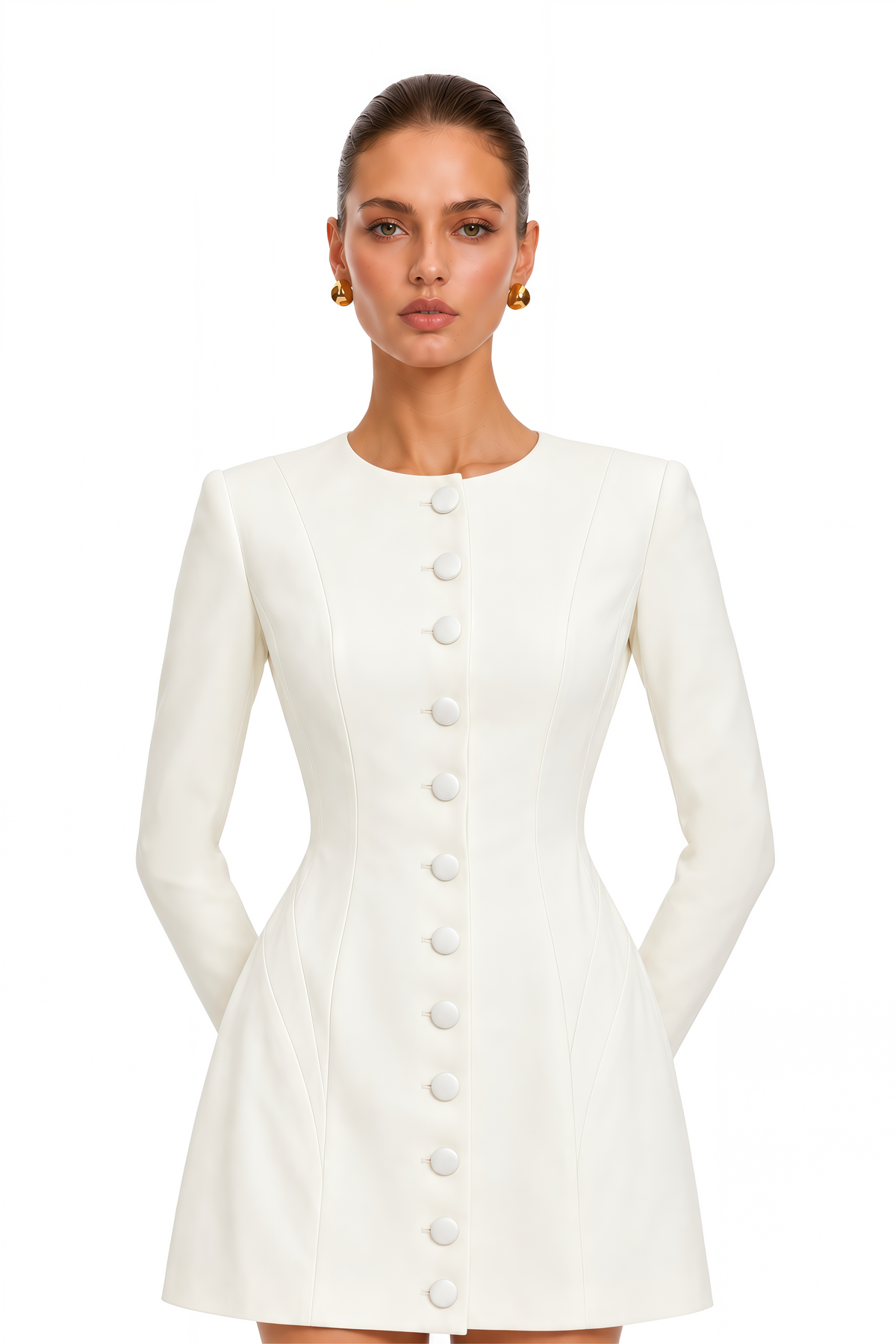 ottilie white buttoned tailored mini dress
