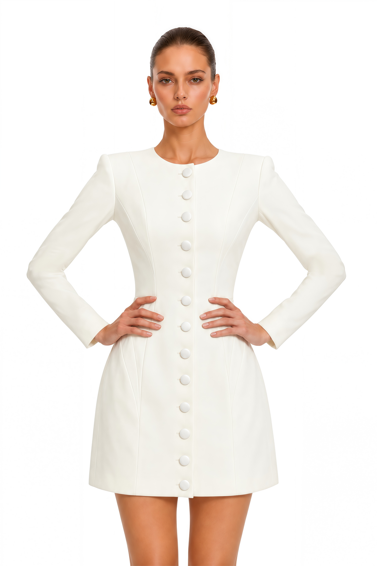 ottilie white buttoned tailored mini dress
