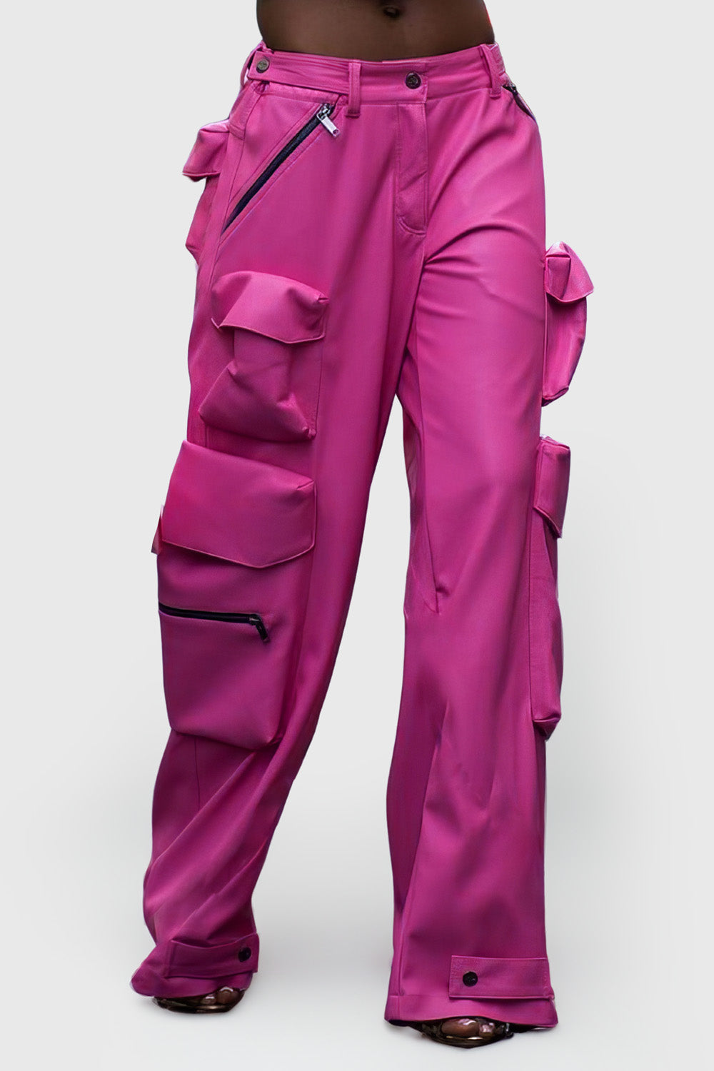 Long High Waisted Cargo Pants - Fuchsia