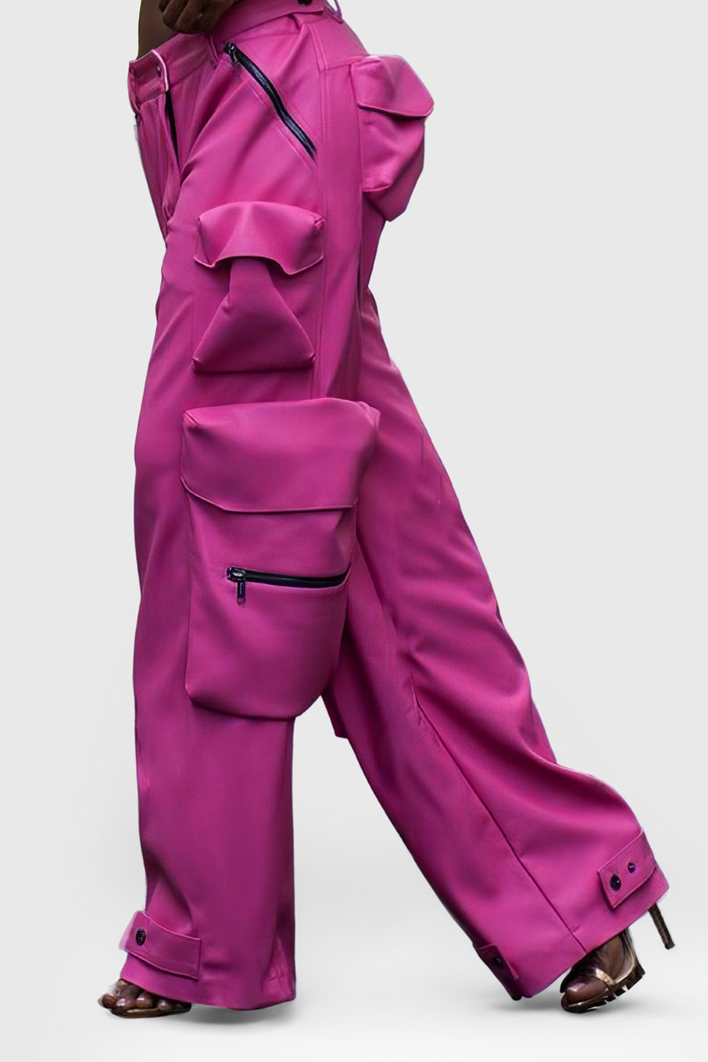 Long High Waisted Cargo Pants - Fuchsia