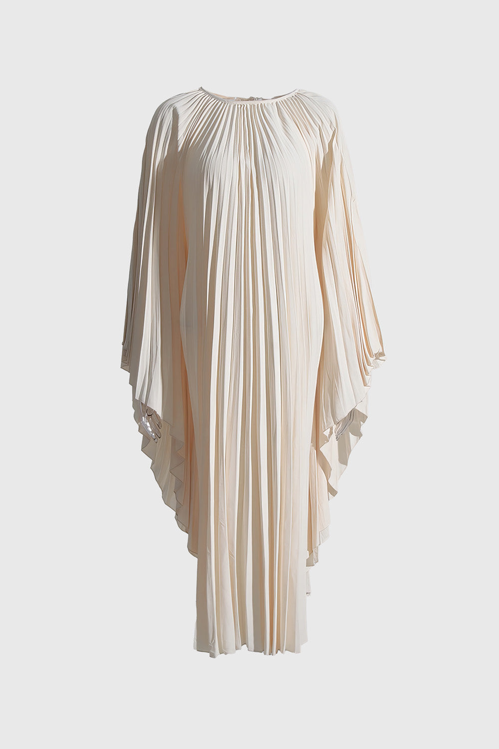 Pleated Maxi Dress with Long Sleeves - Vanilla