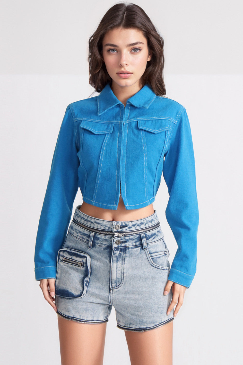 Short Jacket with Hooks - Blue