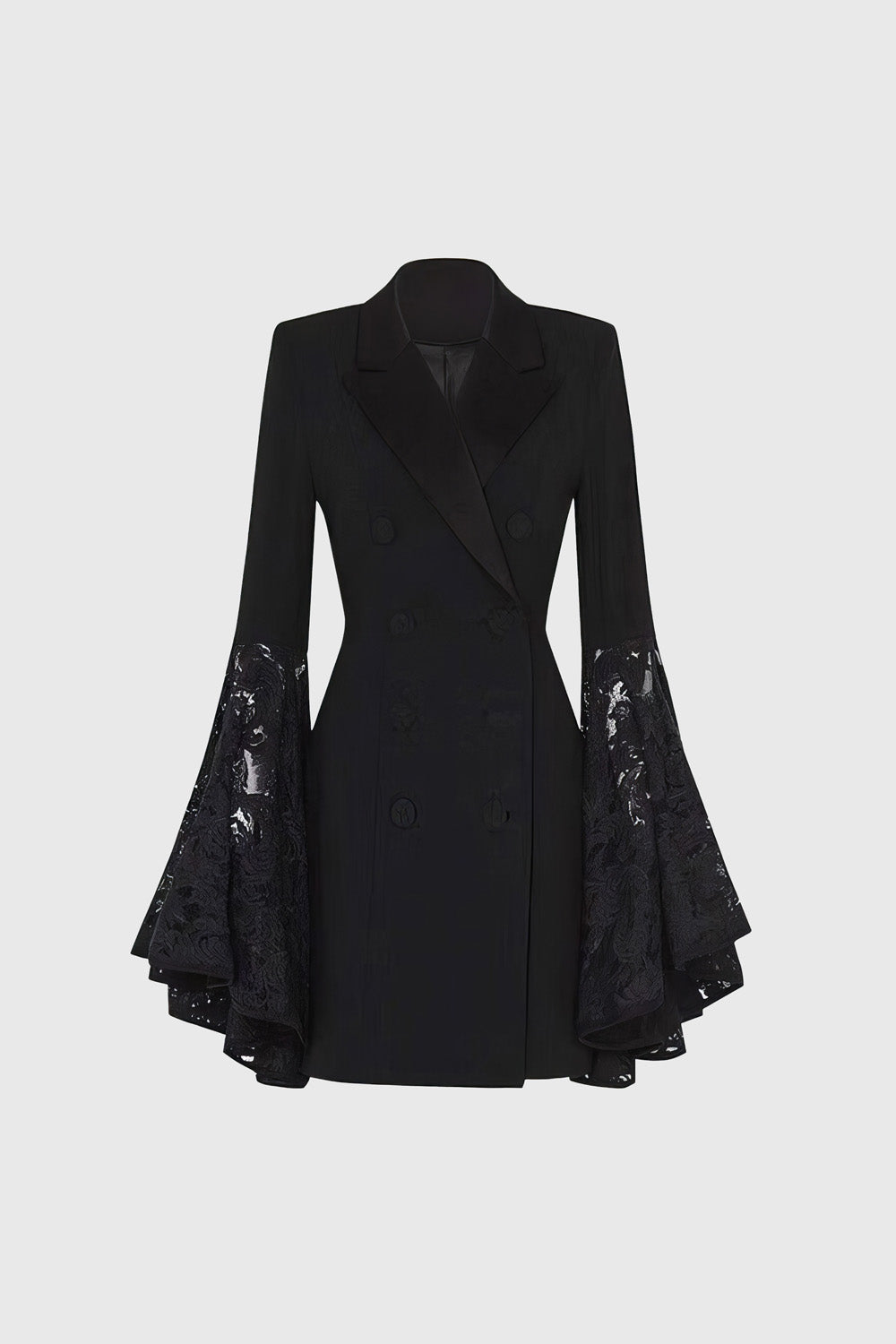 Blazer Dress with Lace Sleeves - Black