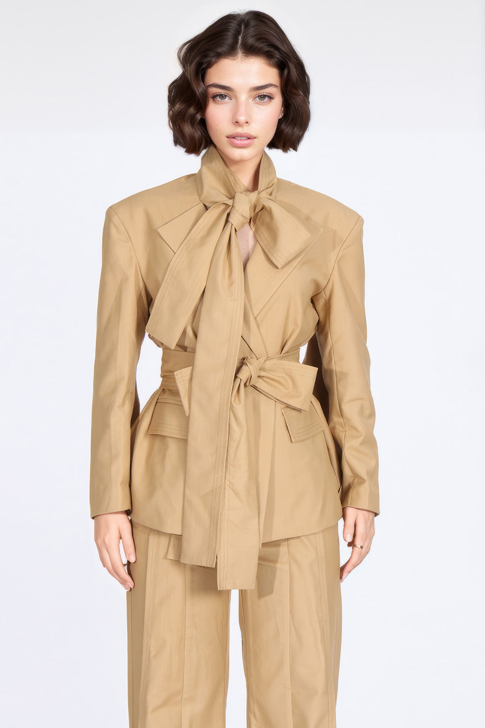 Trench coat Blazer with Belt and Back Cut - Mustard