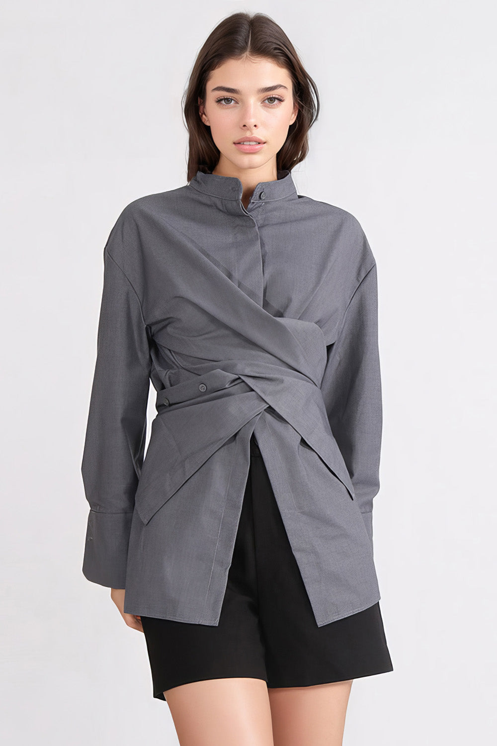 Long Shirt with Hugging Detail - Grey