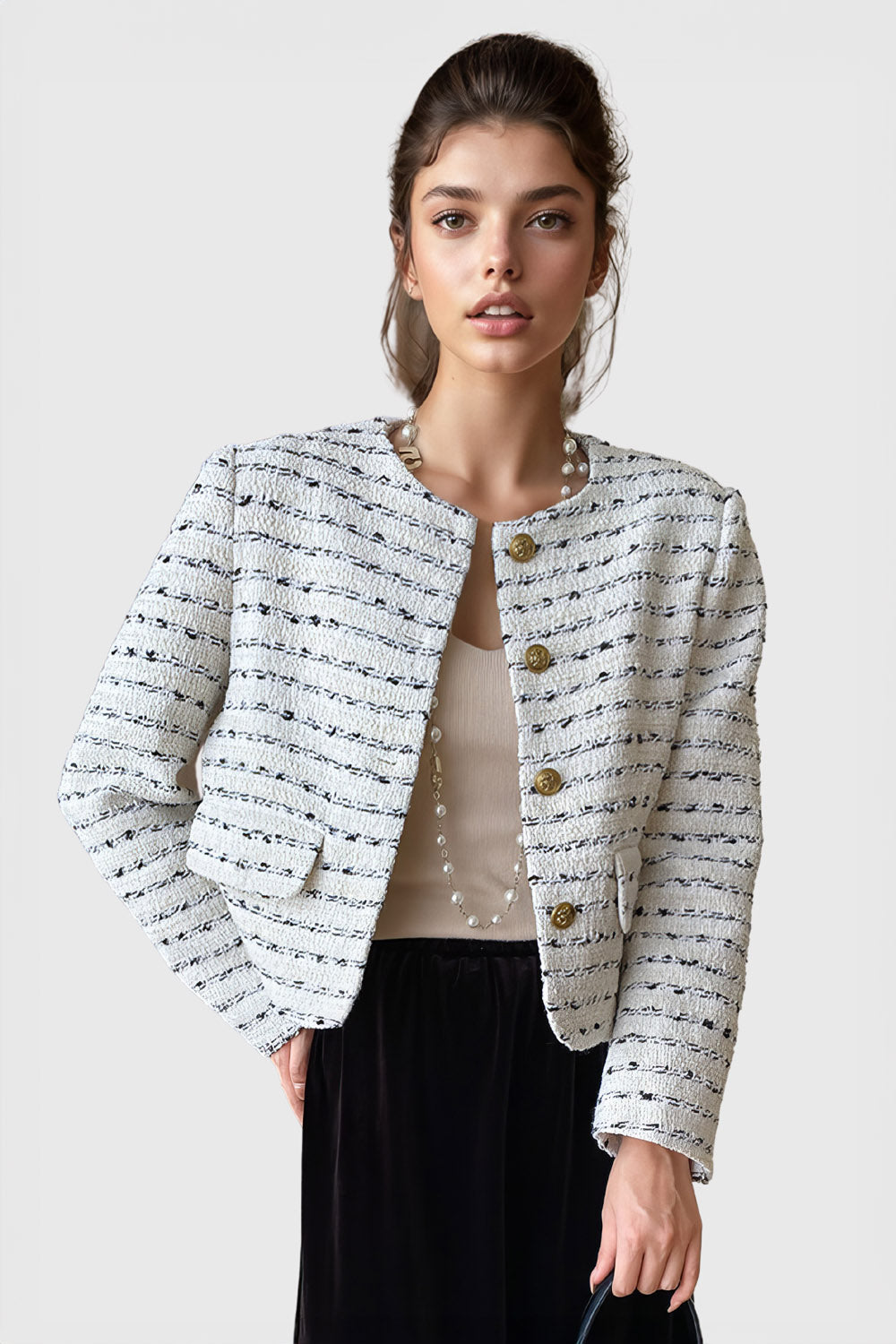 Striped Textured Jacket - White