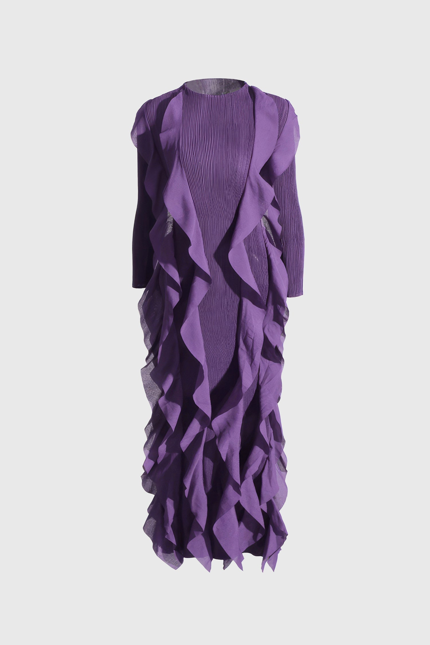 Long Sleeve Dress with Ruffles - Purple