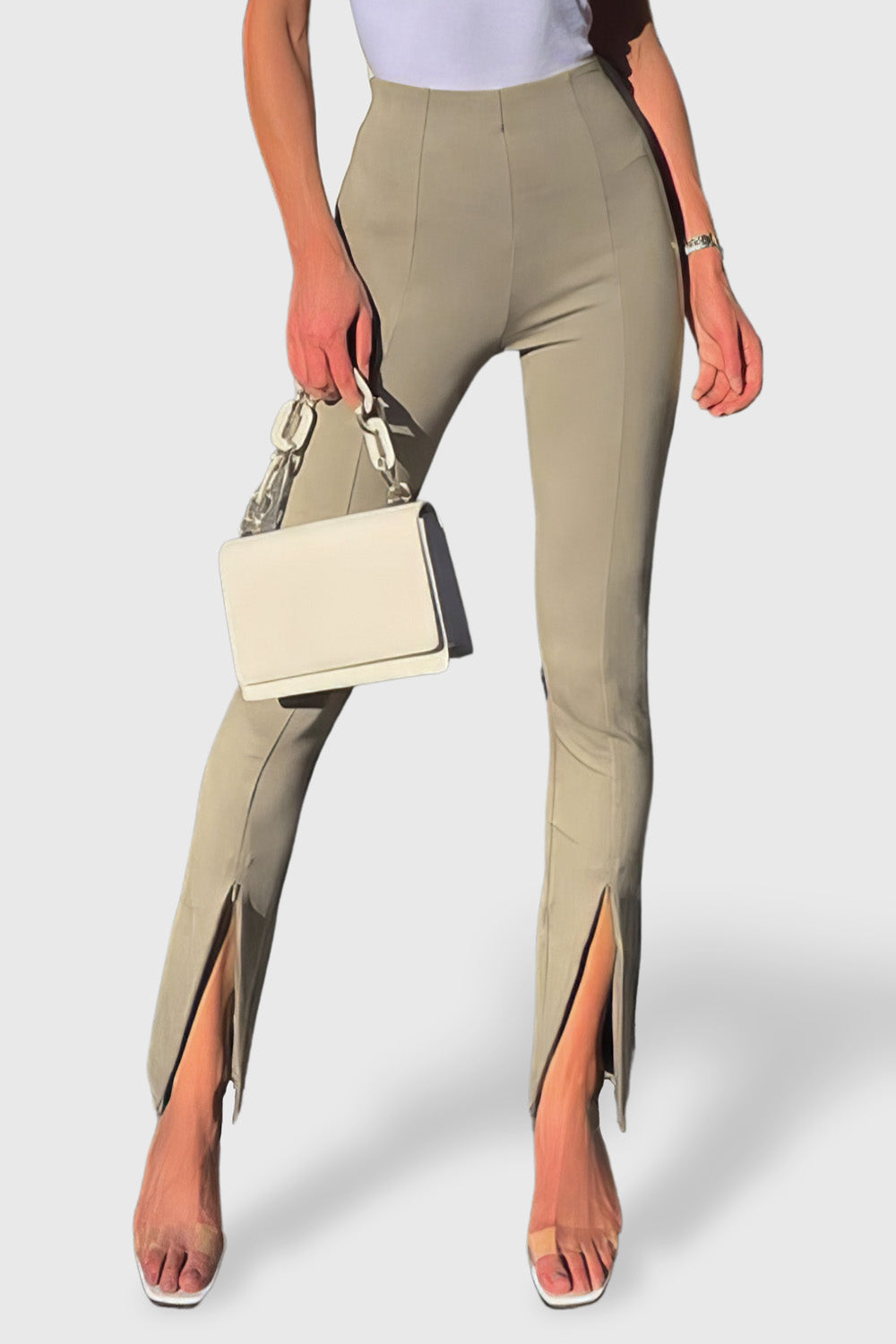 Skinny Trousers with Slit - Khaki