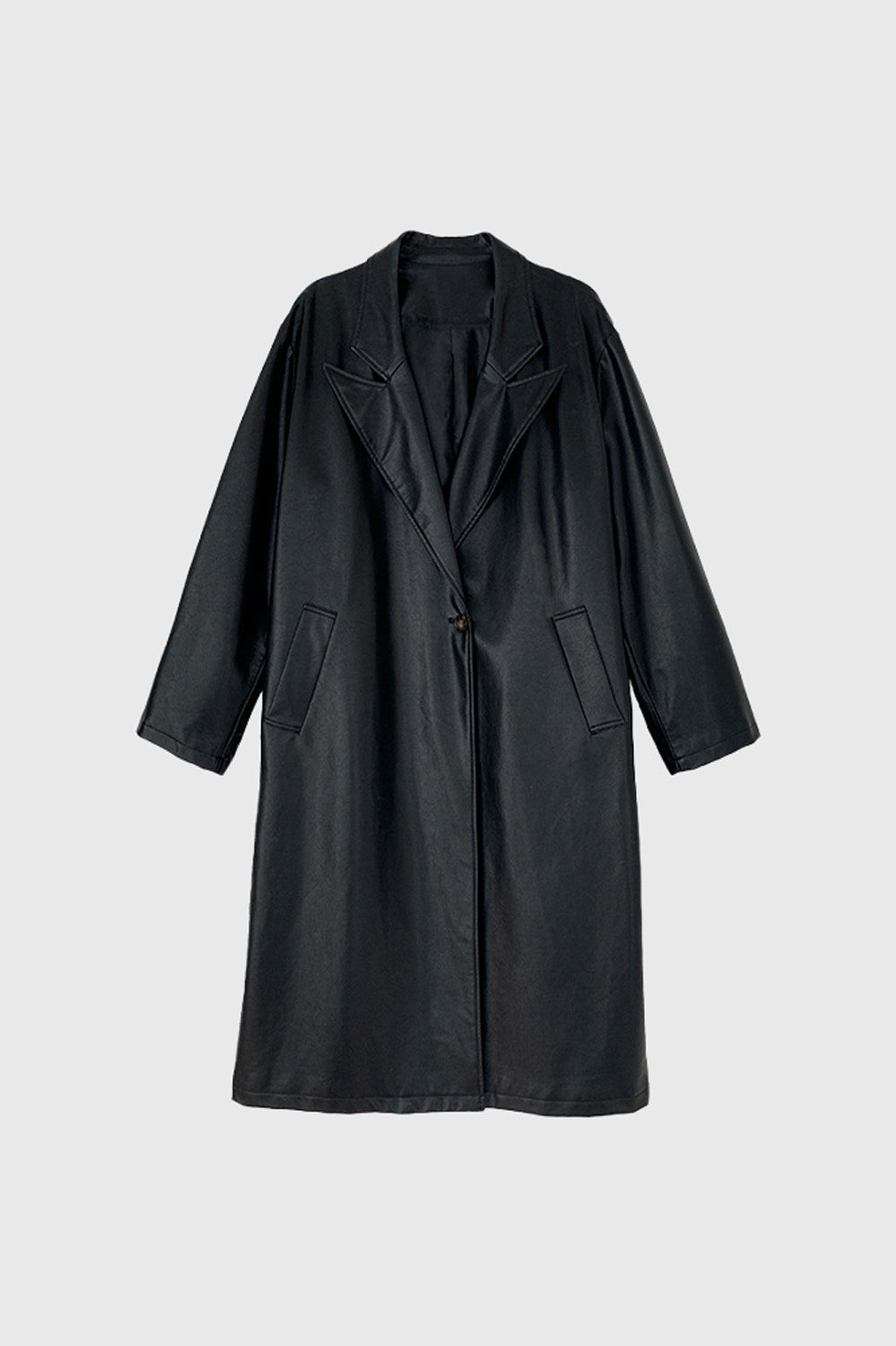 Long Leather Trenchcoat - Black