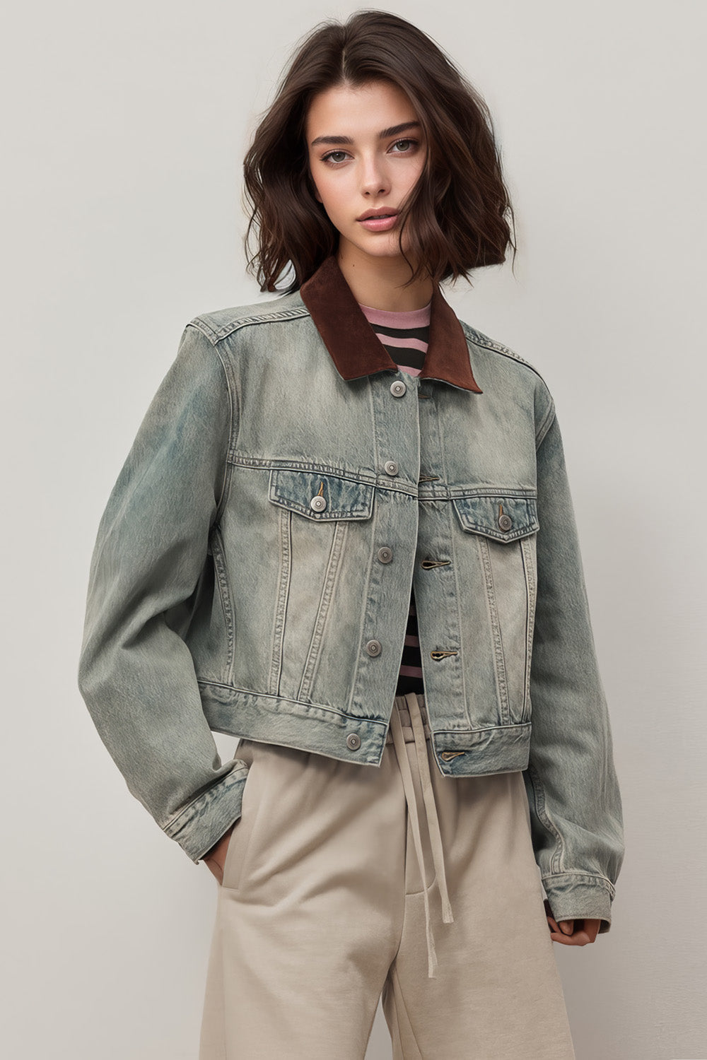 Vintage Short Denim Jacket - Blue