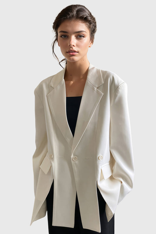 Single Breasted Blazer with Slits - White