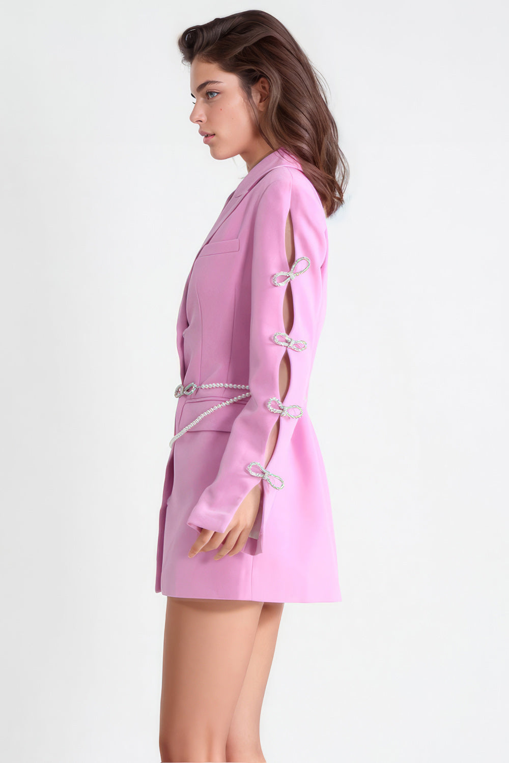 Blazer Dress with Sleeve Cuts - Pink