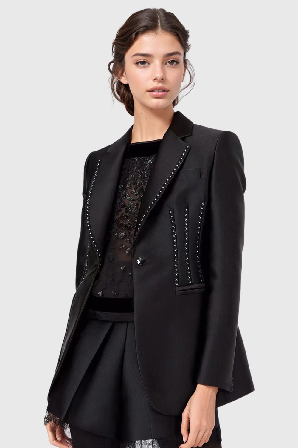 Cambered Blazer with Rhinestones - Black