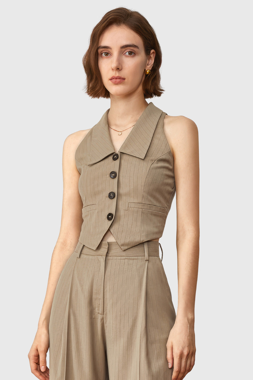 Vest with Collar - Brown