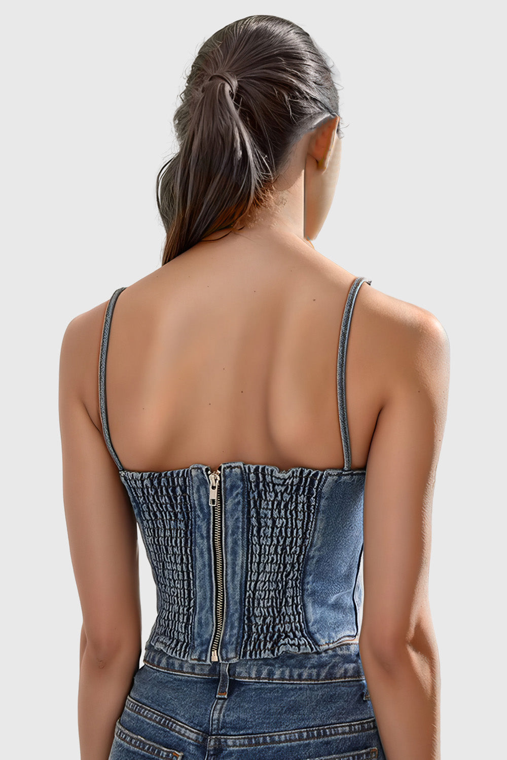 Denim Top with Straps - Blue