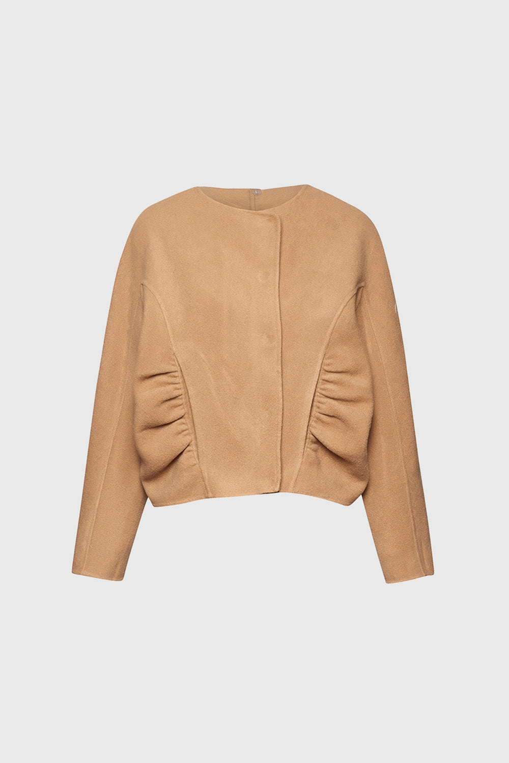 Short Elegant Jacket with Round Neckline - Camel