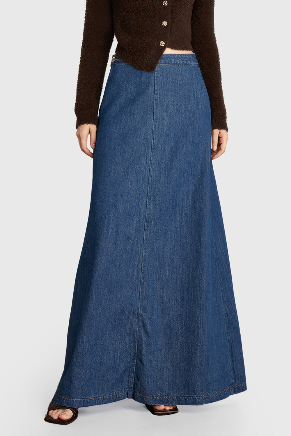 A Shaped Maxi Denim Skirt - Blue