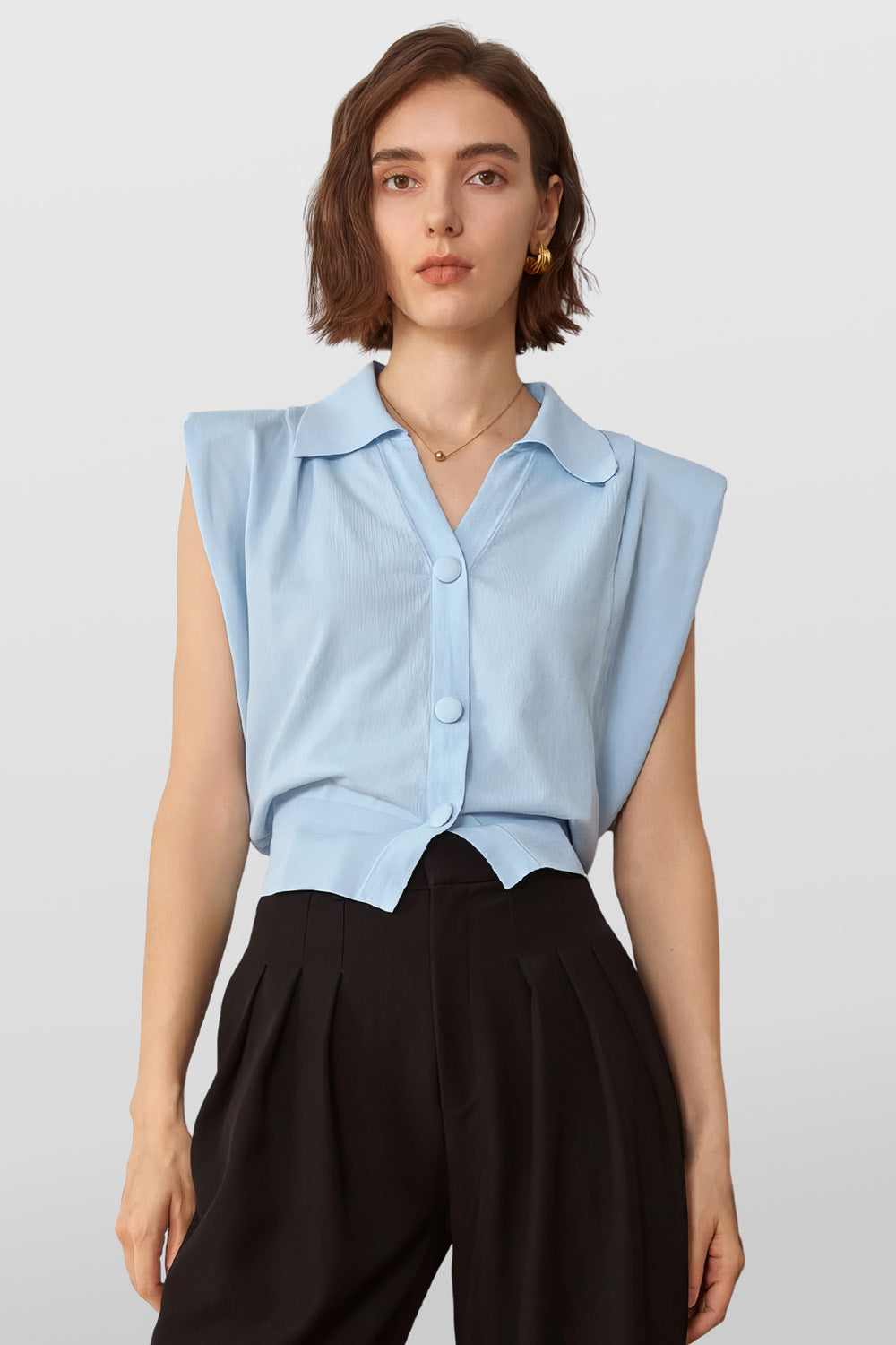 Top with Polo Collar - Blue