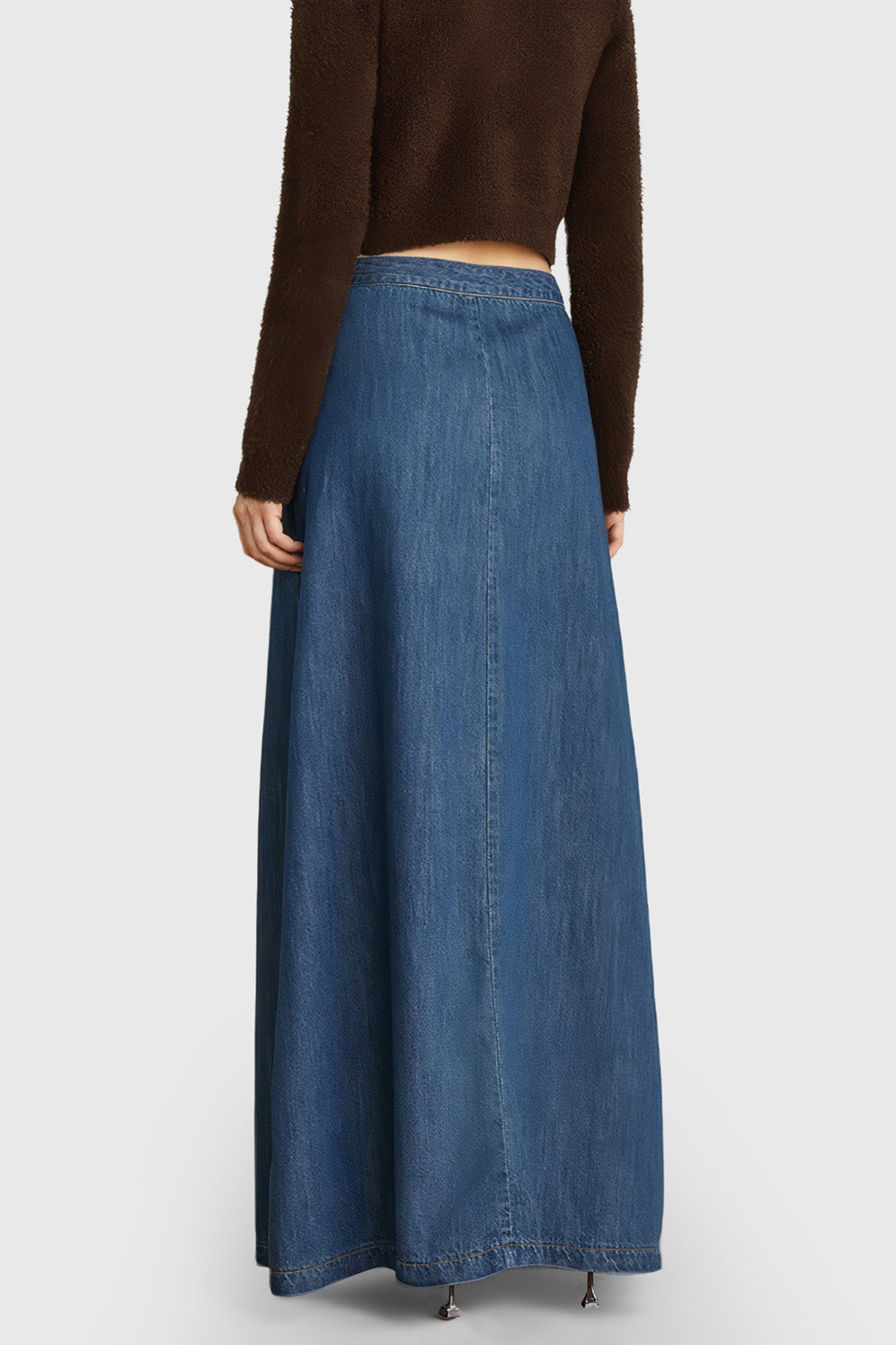 A Shaped Maxi Denim Skirt - Blue