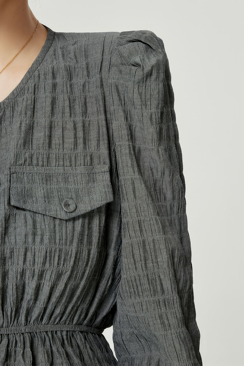 Textured Shirt with Ruched Waist - Grey