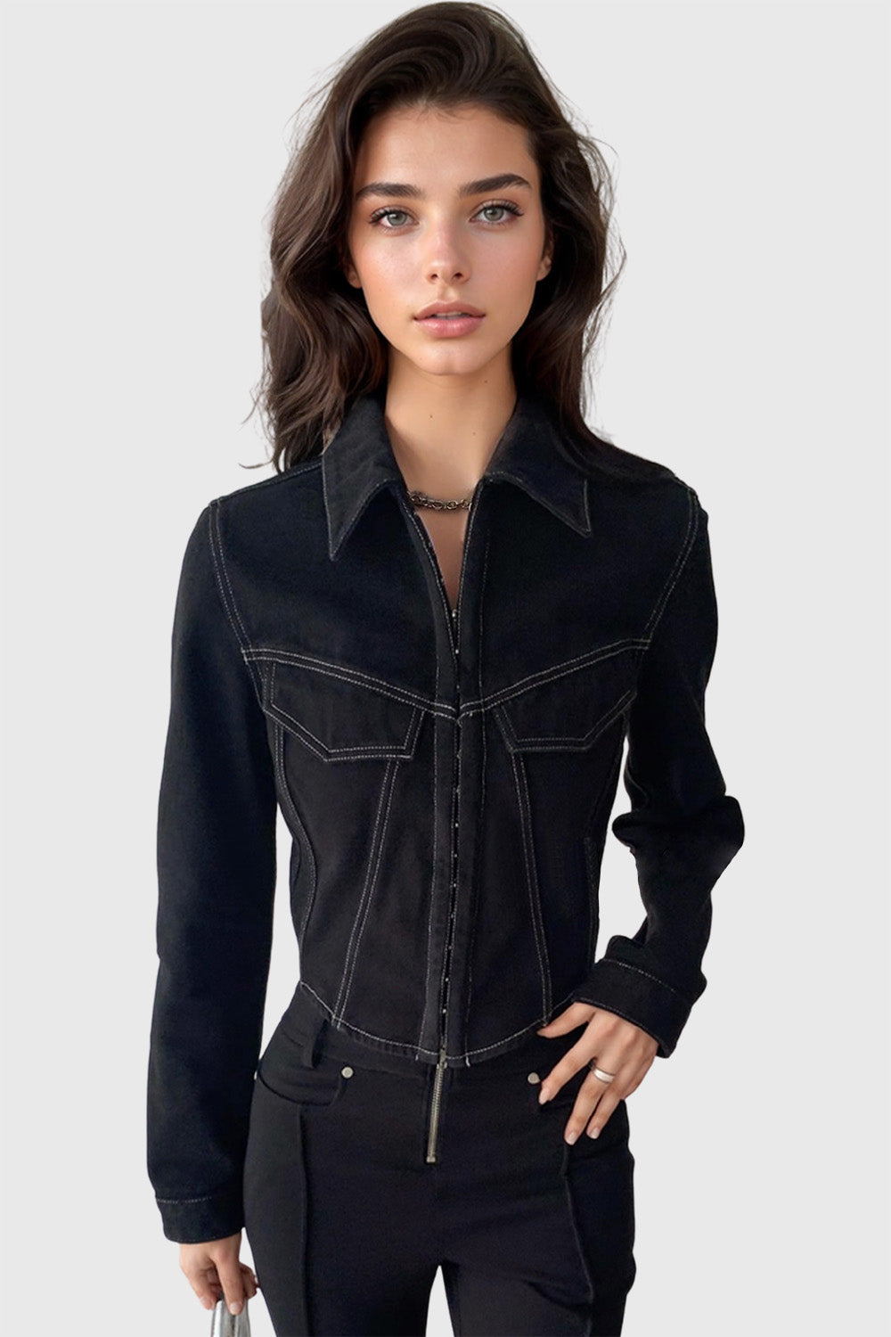 Short Jacket with Hooks - Black