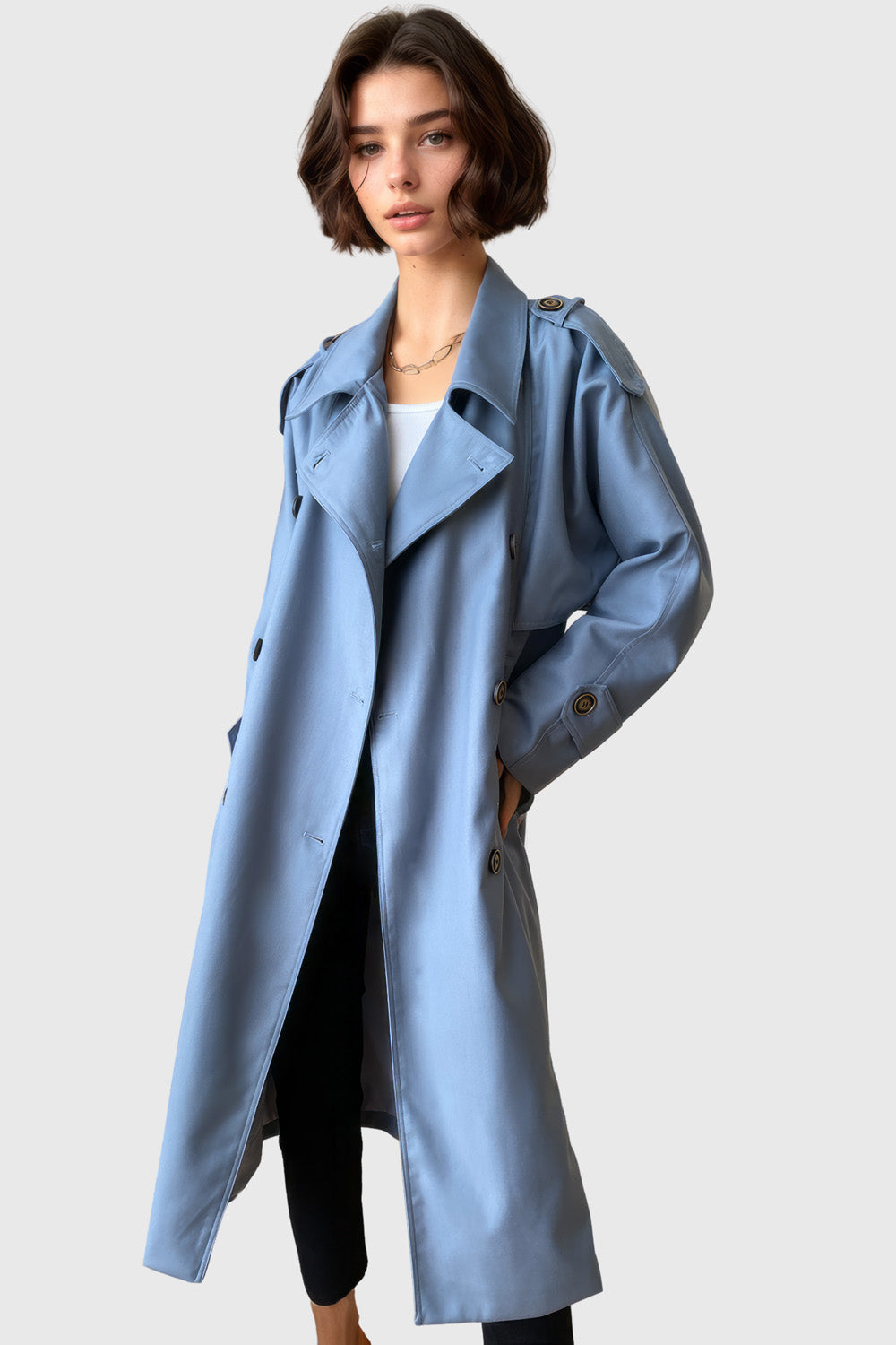 Double Breasted Trenchcoat with Belt - Blue