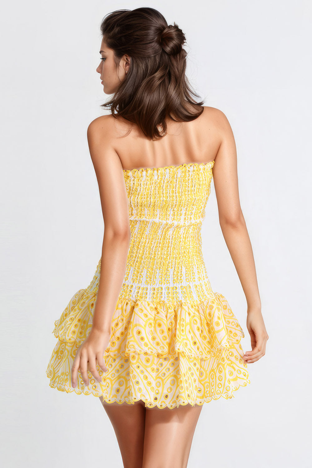 Elastic Sleeveless Mini Dress - Yellow