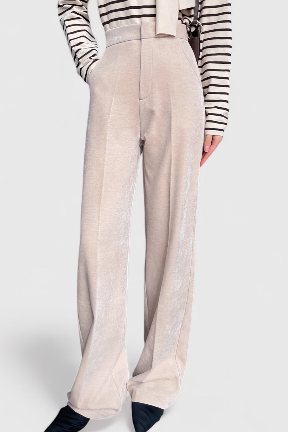 High Waisted Velvet Trousers - Beige