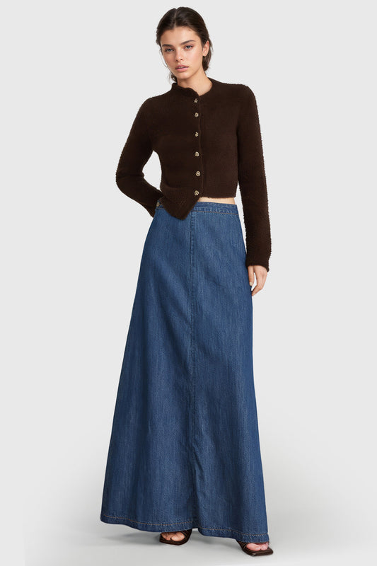 A Shaped Maxi Denim Skirt - Blue