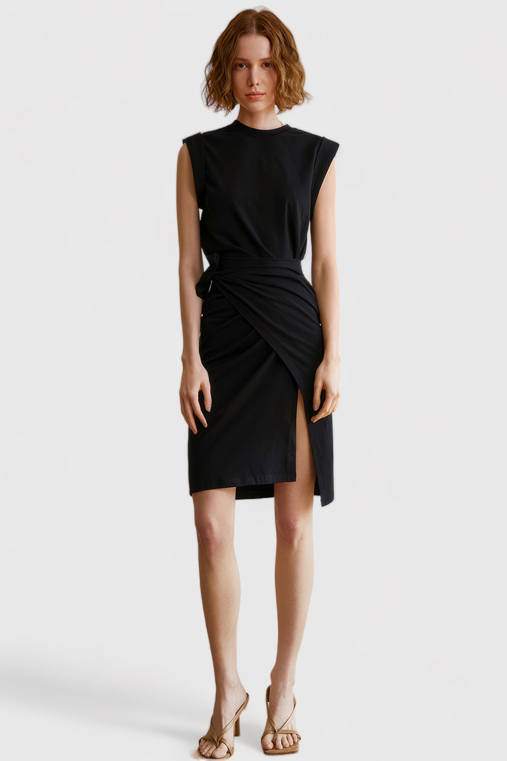 Knee Length Sleeveless Dress - Black