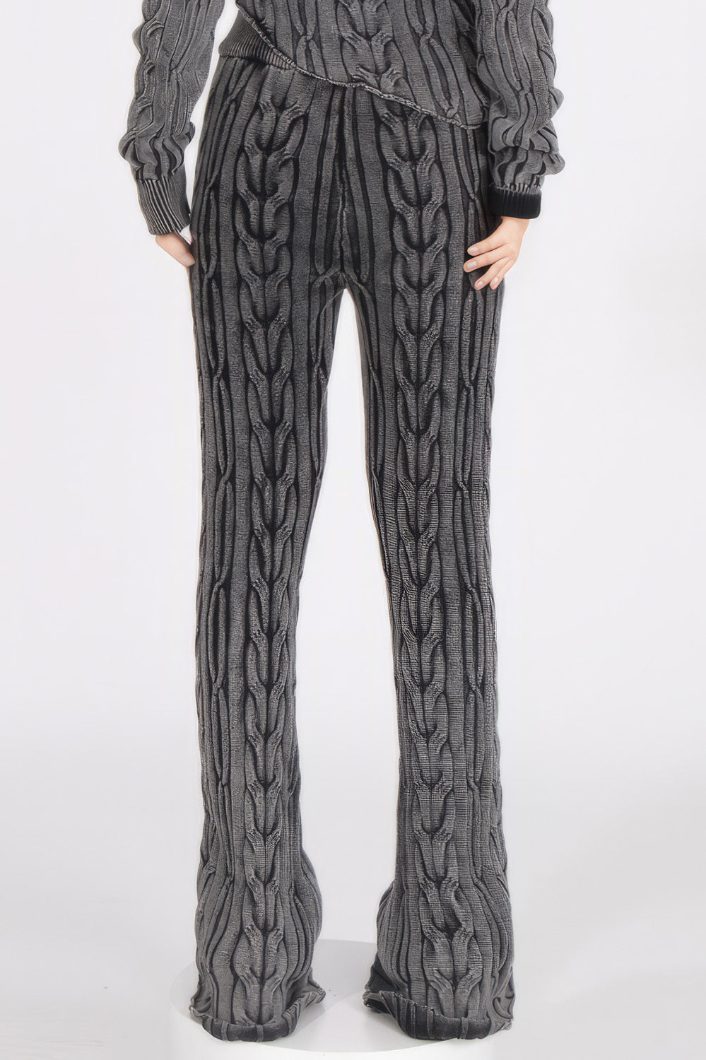 Wide Cable-Knit Trousers - Grey