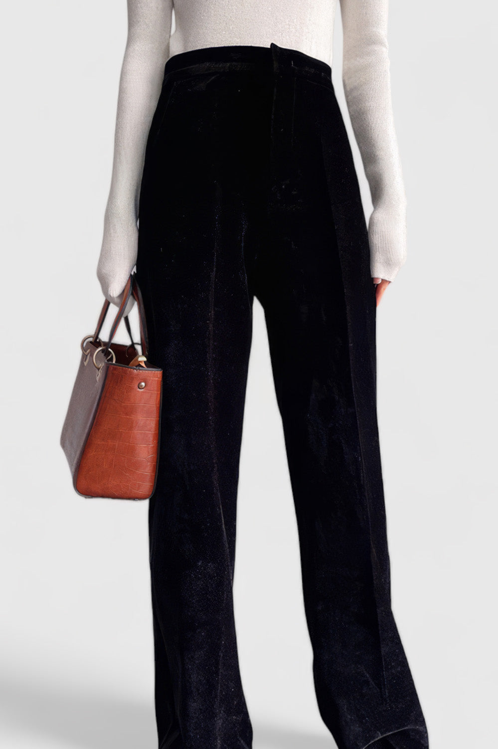 High Waisted Velvet Trousers - Black