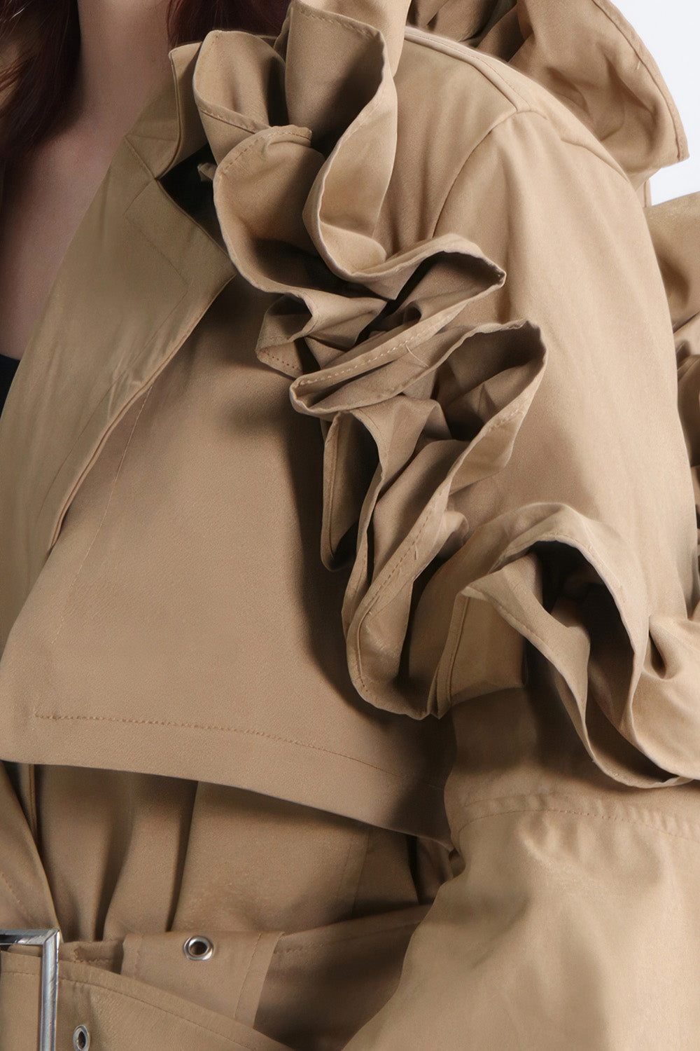 Single Breasted Trenchcoat with Sleeve Details - Brown