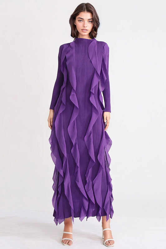 Long Sleeve Dress with Ruffles - Purple