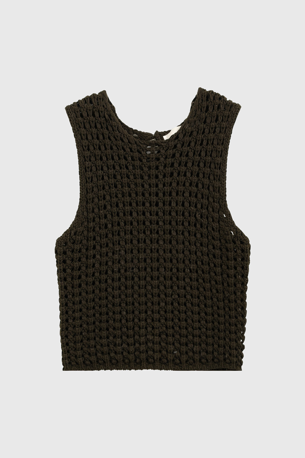 Open Knit Sleeveless Top - Dark Brown