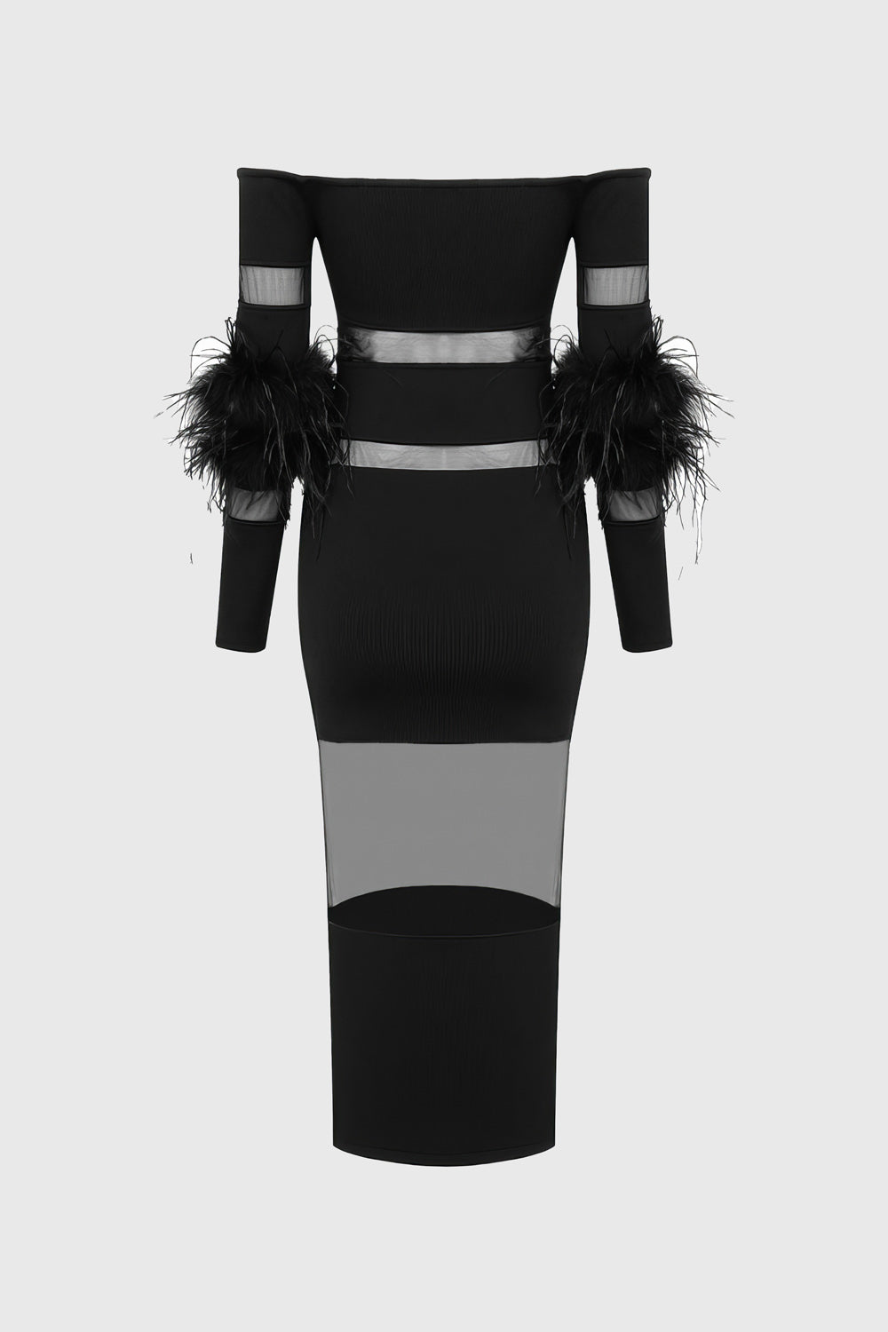 Midi Dress with Mesh Inserts - Black