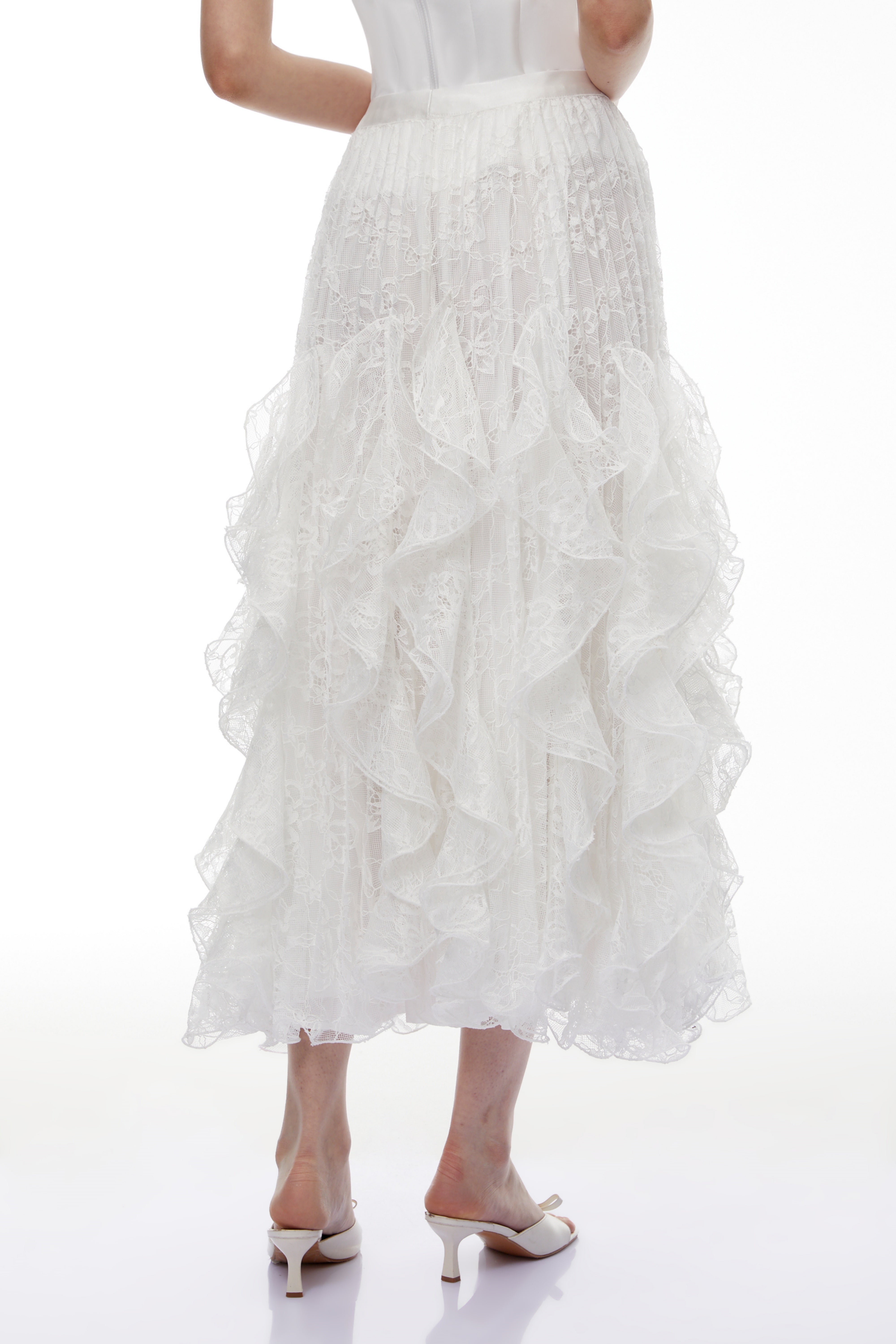 Pantea White Ruffled Lace Skirt