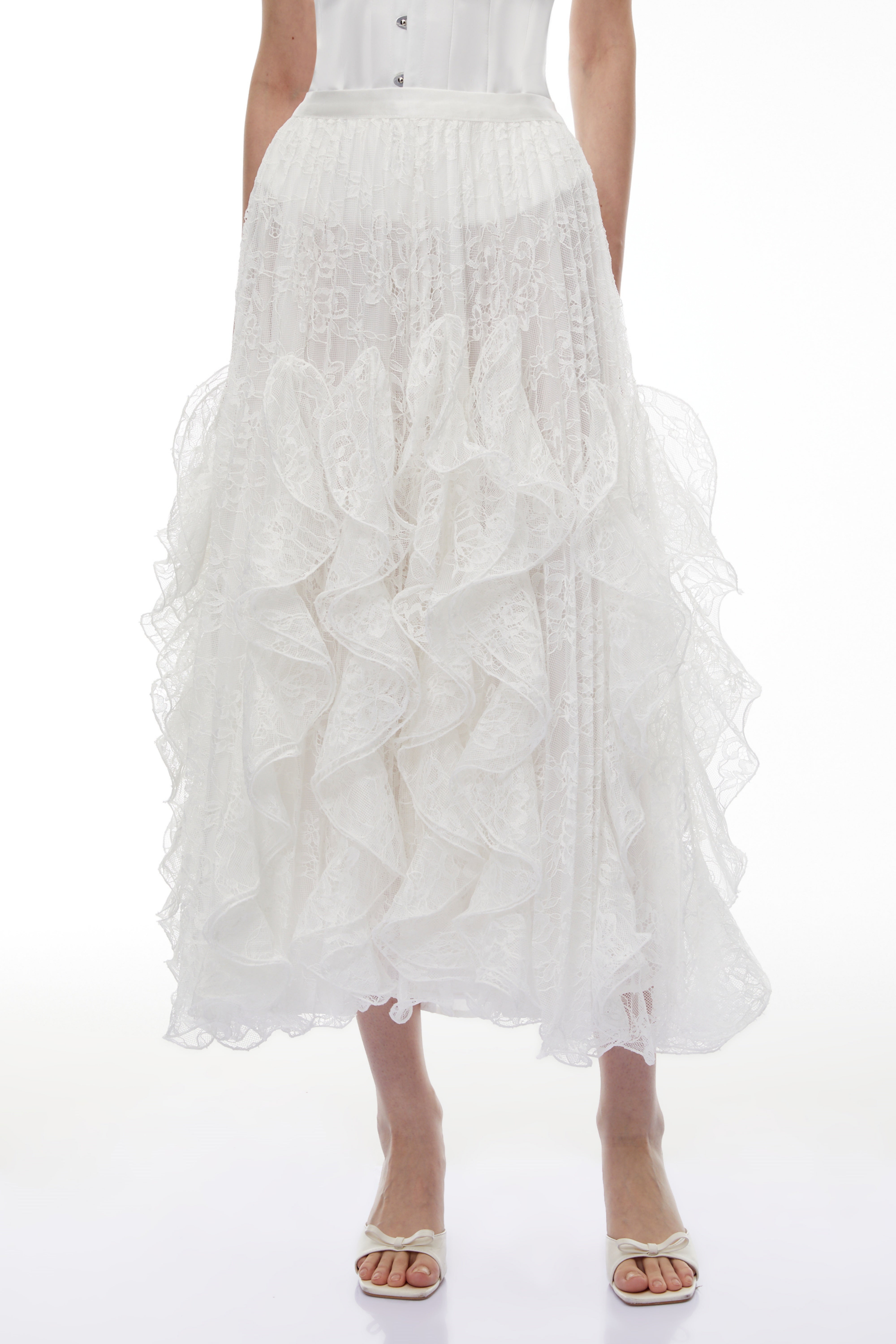 Pantea White Ruffled Lace Skirt
