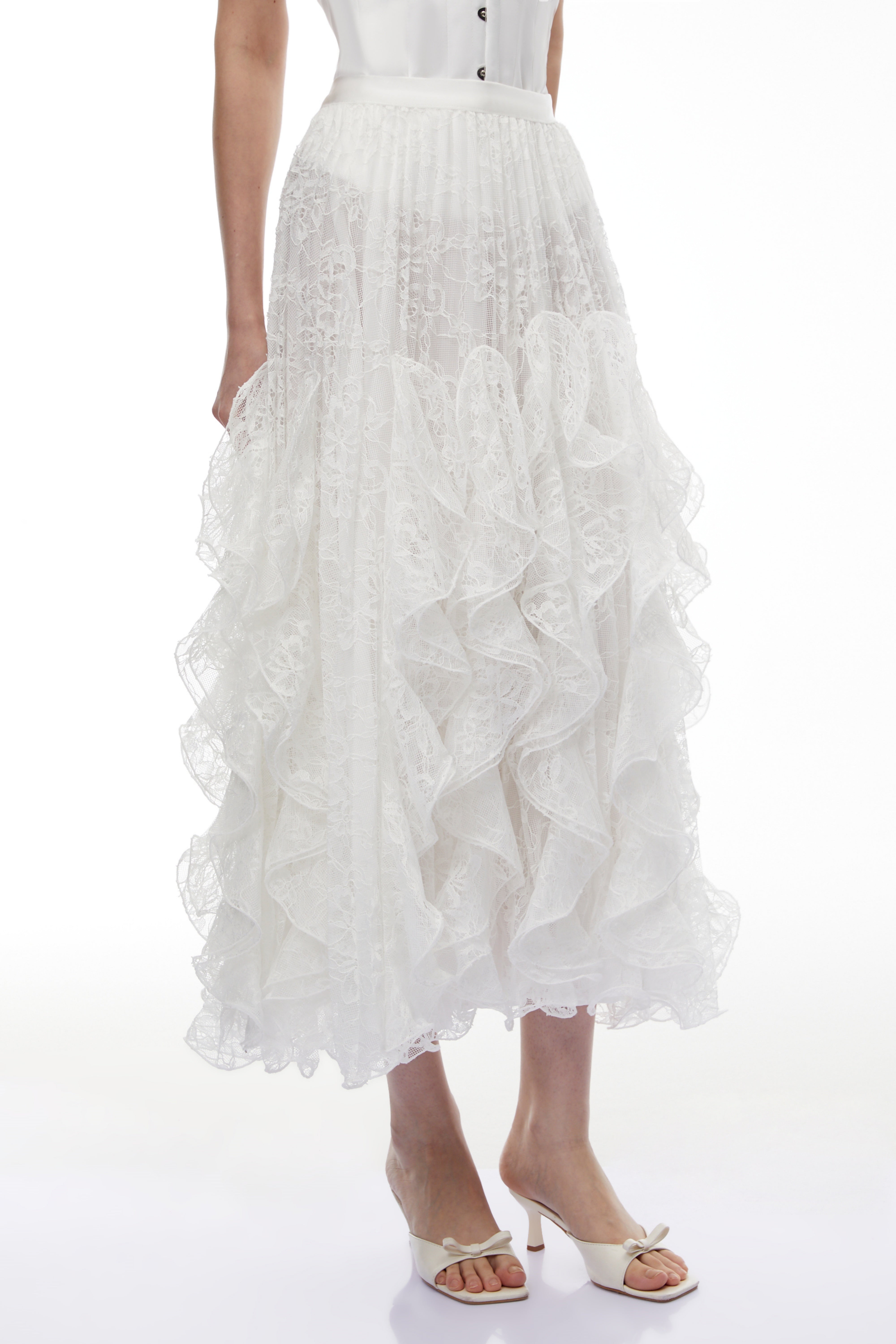 Pantea White Ruffled Lace Skirt