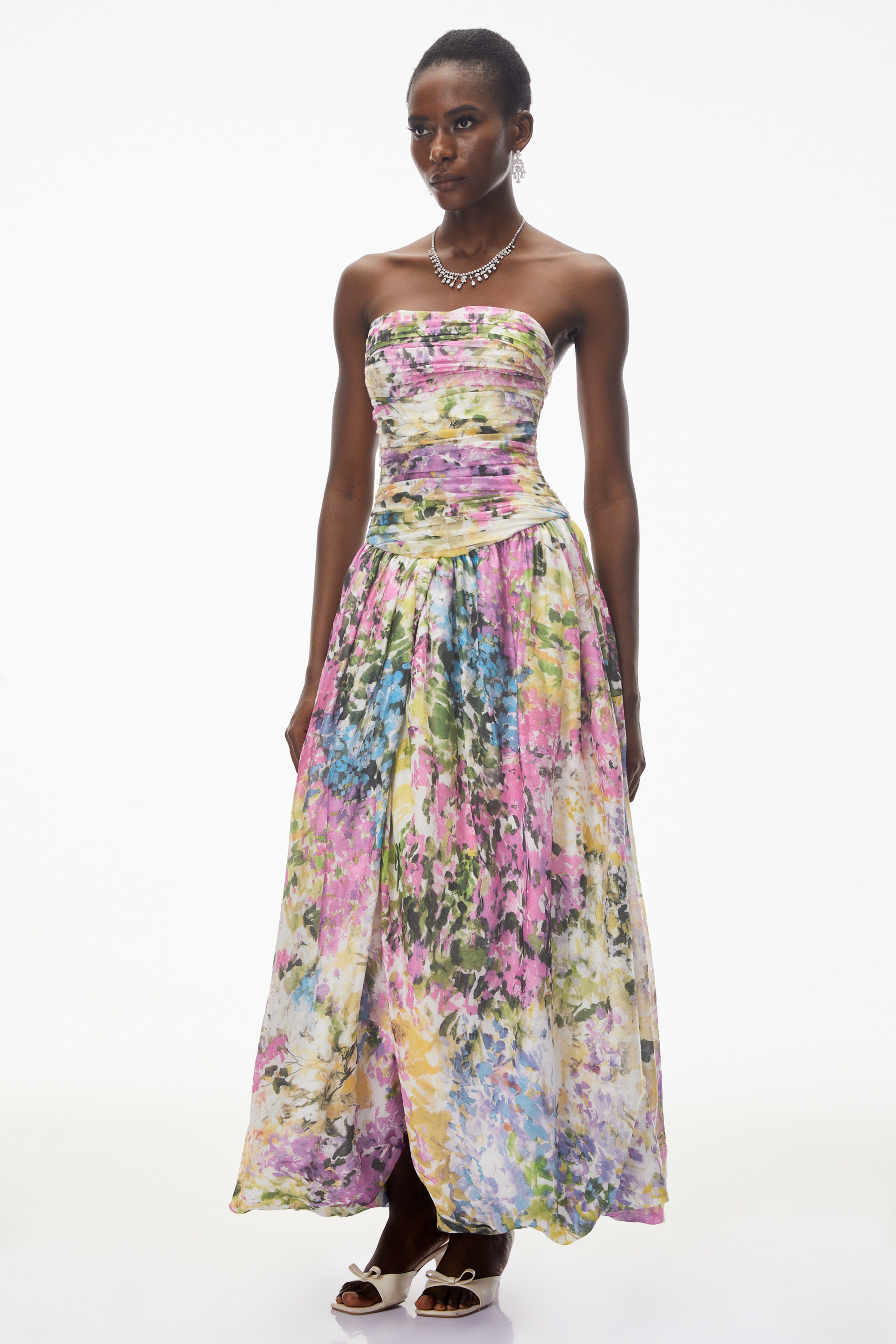 Parastoo Lavandula Floral Print Pleated Maxi Dress