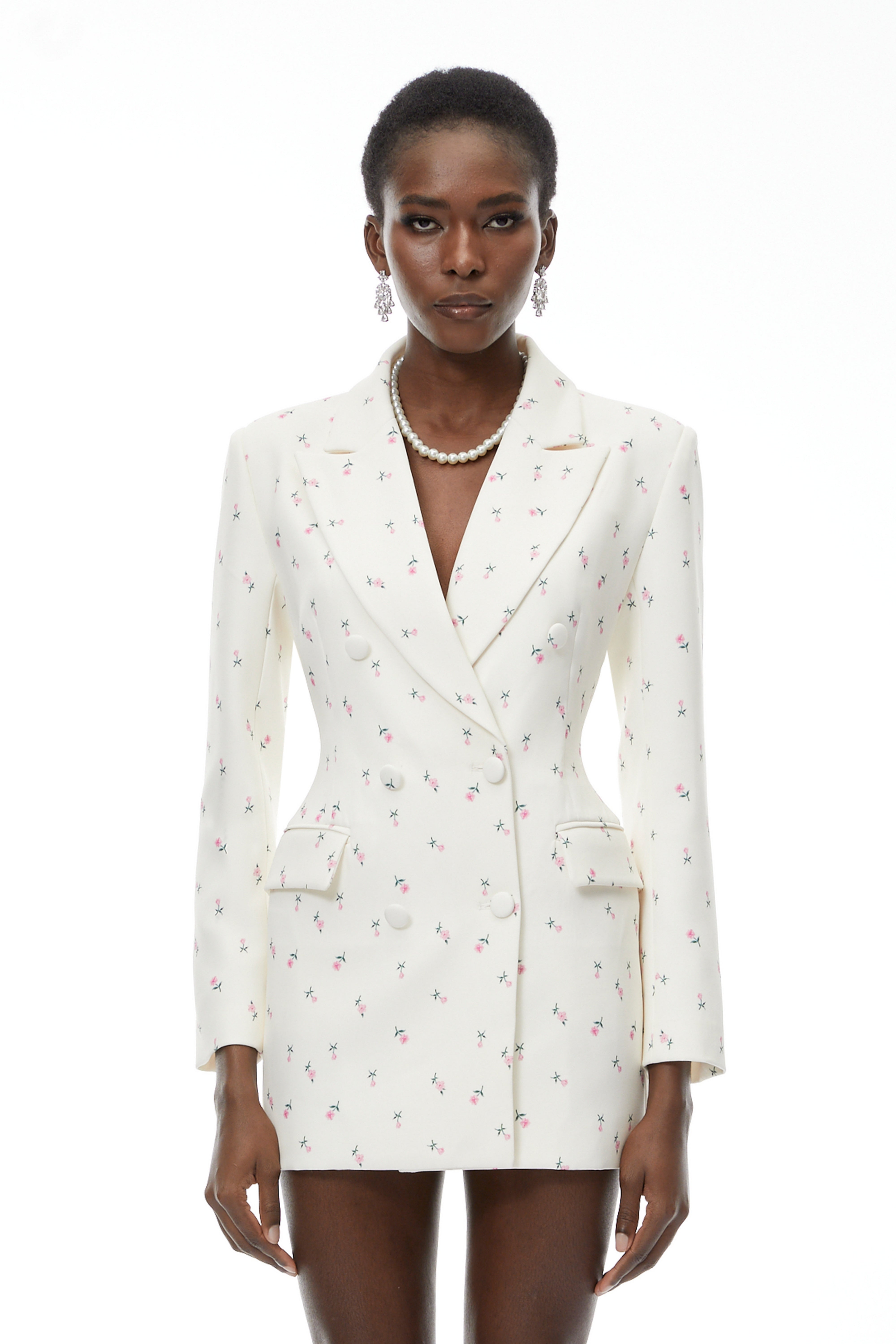 Paule White Floral Print Blazer