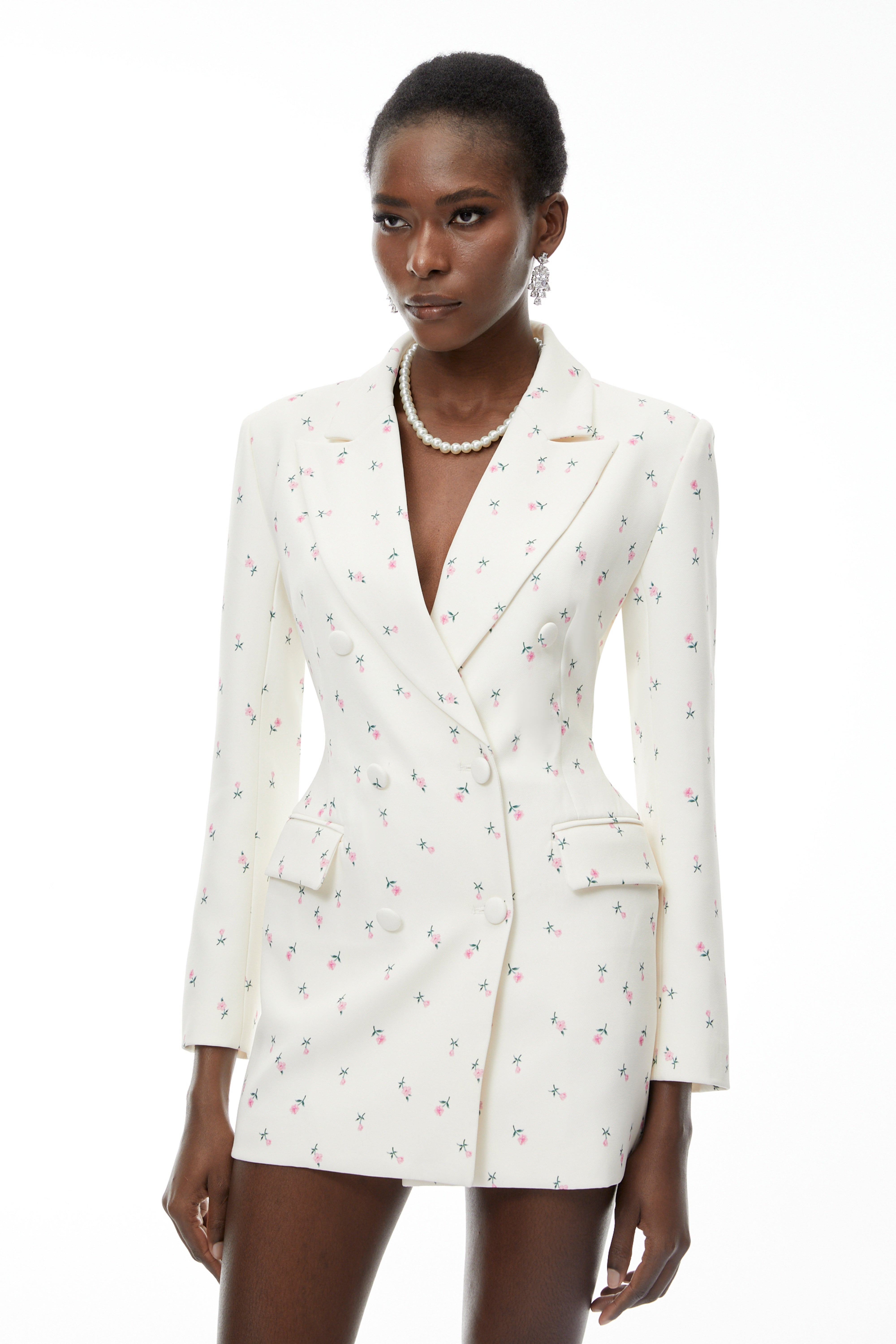 Paule White Floral Print Blazer