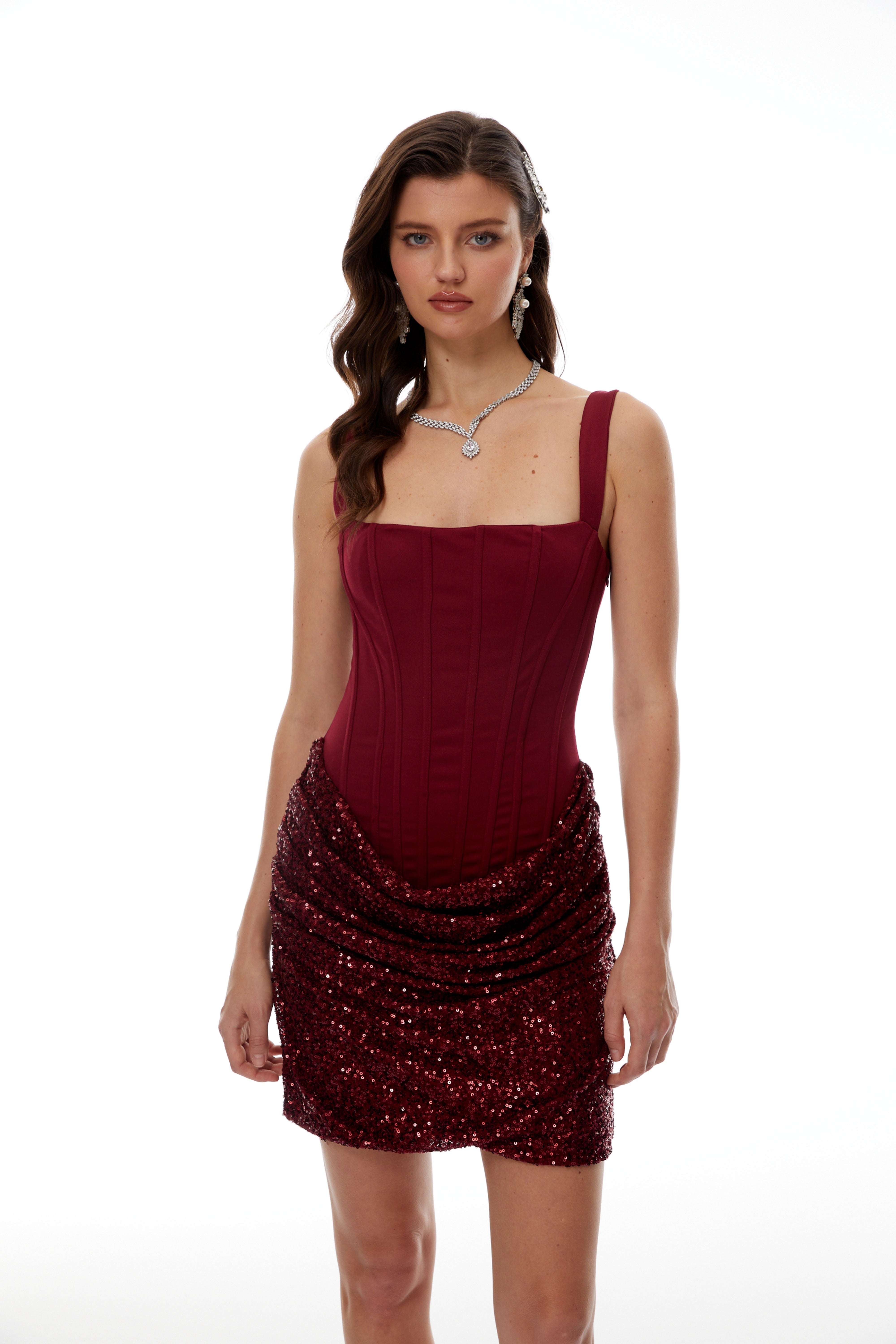 Paulette Red Embellished Ruched Bodycon Mini Dress (Final Sale)