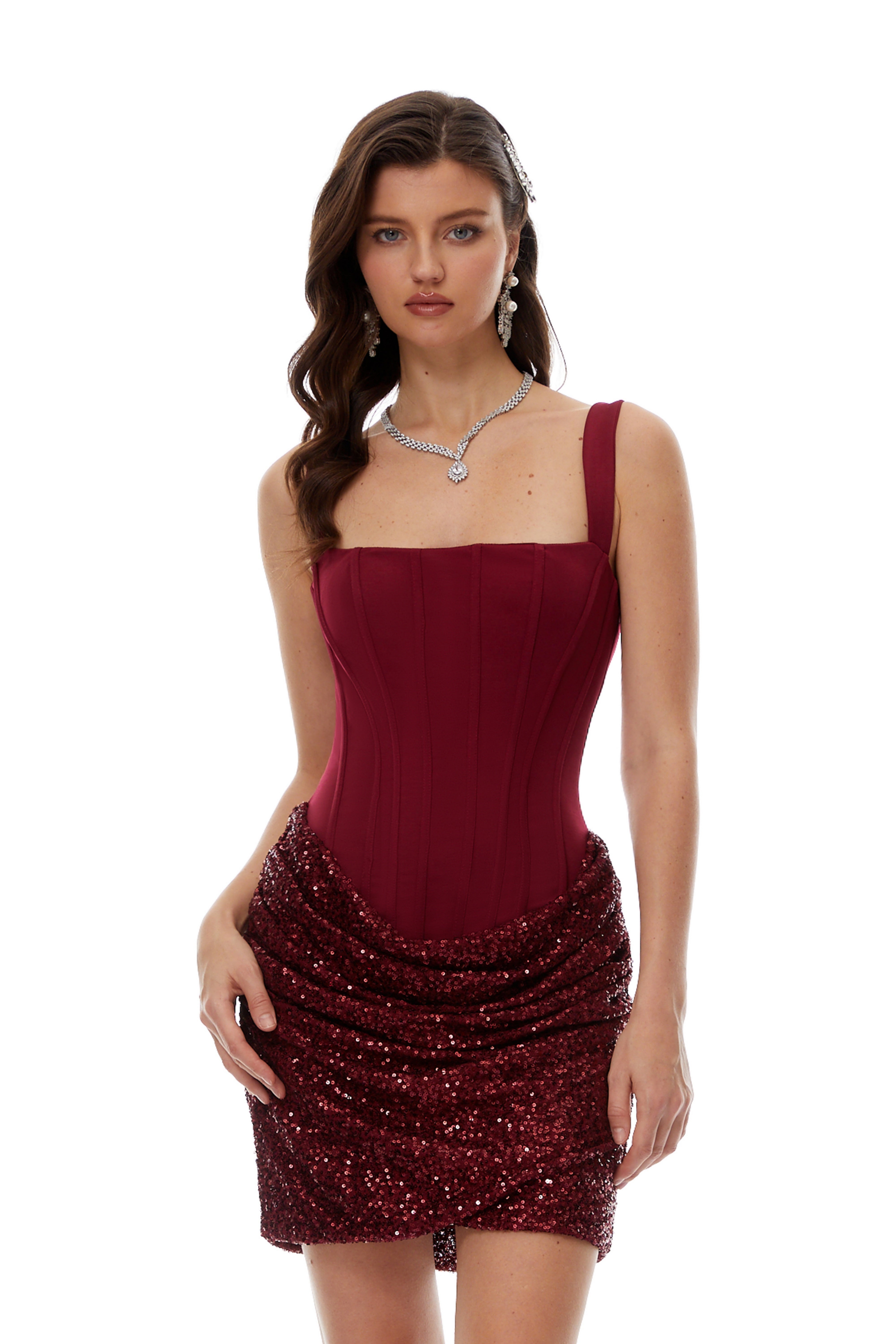 Paulette Red Embellished Ruched Bodycon Mini Dress (Final Sale-US Only)