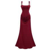 Paulette Red Ruched Corset Maxi Dress