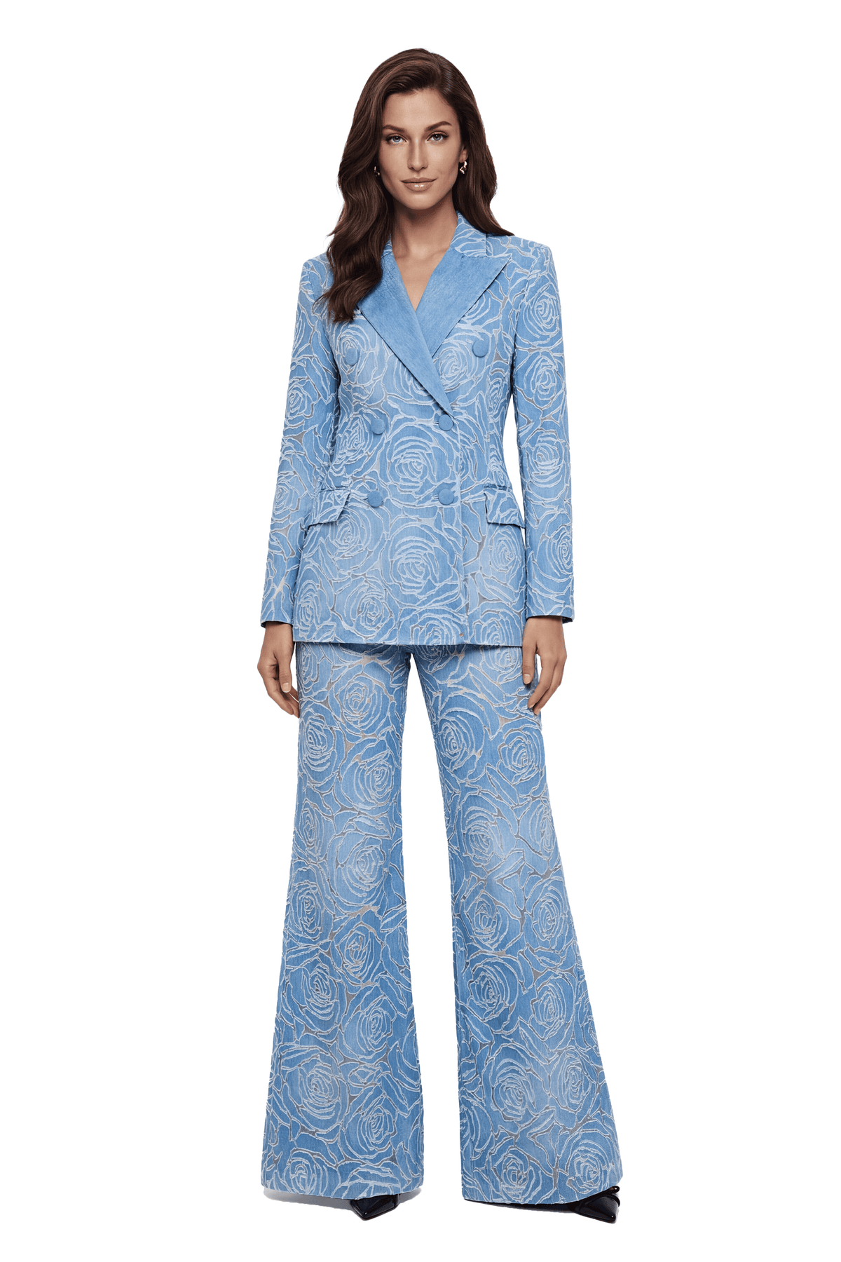 penelope blue embroidered jacket & trouser set