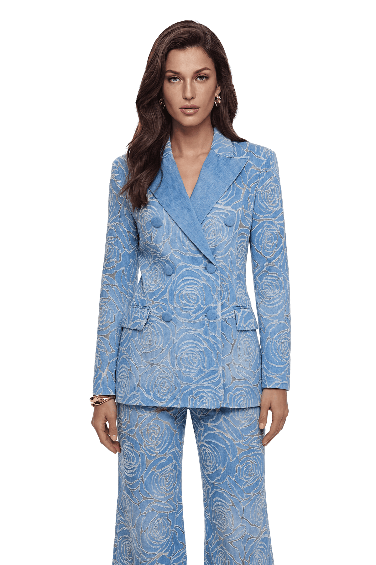 penelope blue embroidered jacket & trouser set