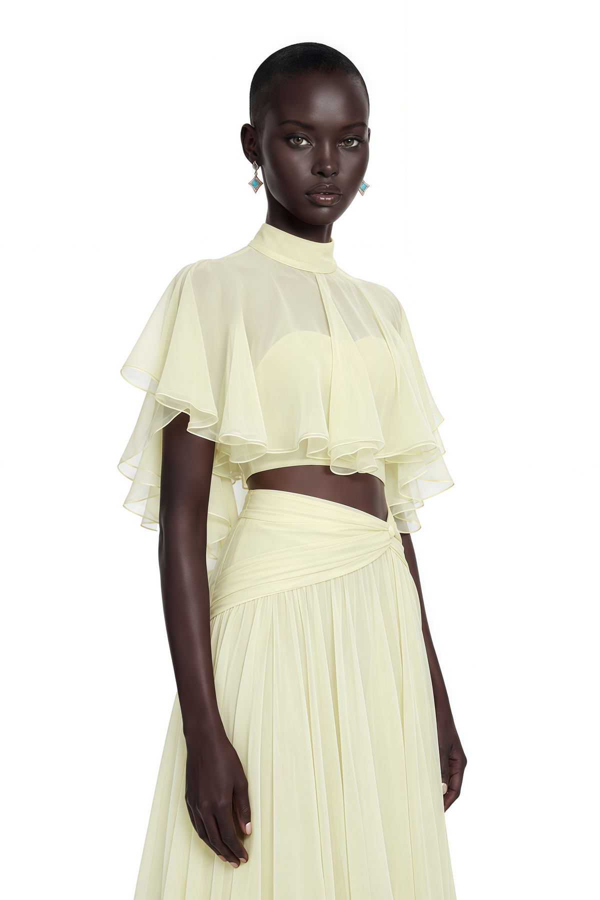 penelope yellow cut-out top & maxi skirt set